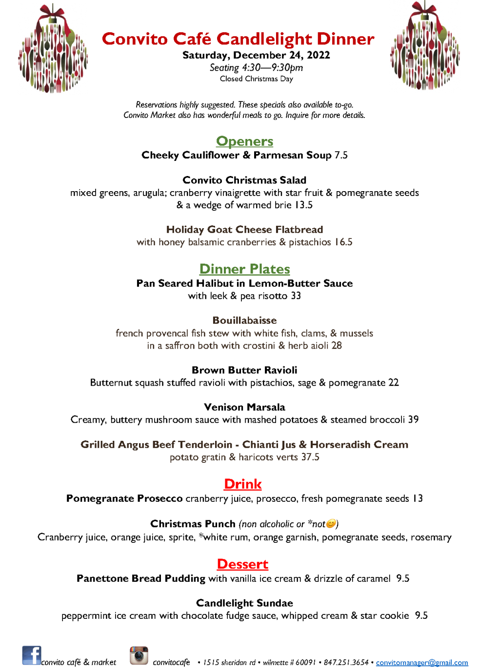 Christmas Eve Dinner Convito Cafe & Market