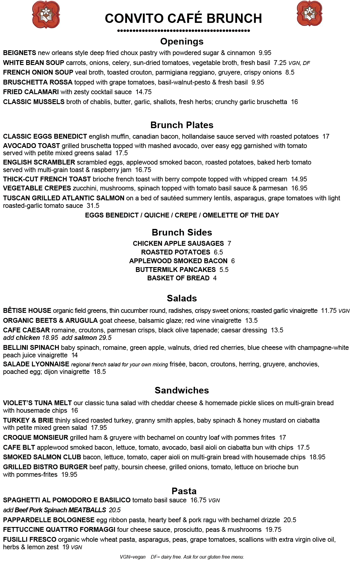 Convito Brunch Menu