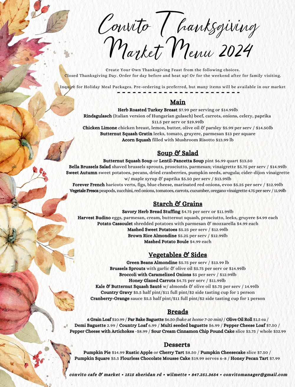 Convito Thanksgiving Market Specials 2024