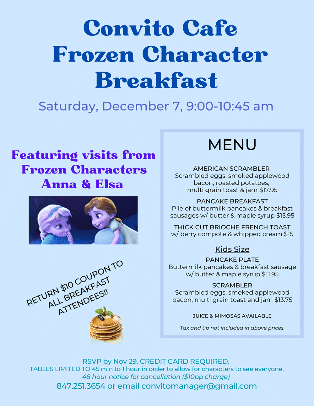 Convito Cafe Frozen Character Breakfast