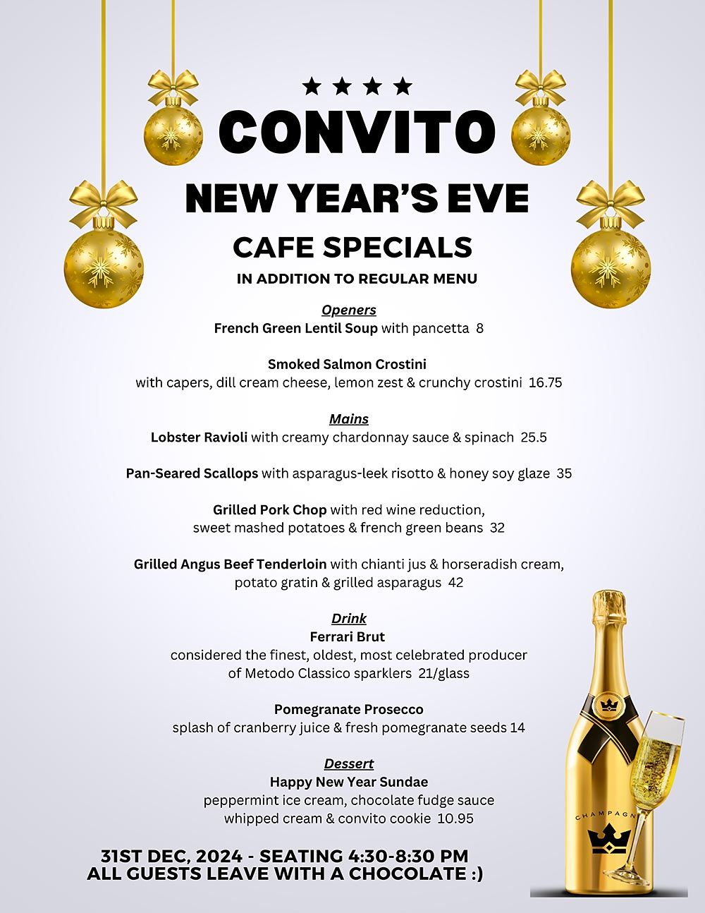 Convito New Year's Eve Cafe Specials