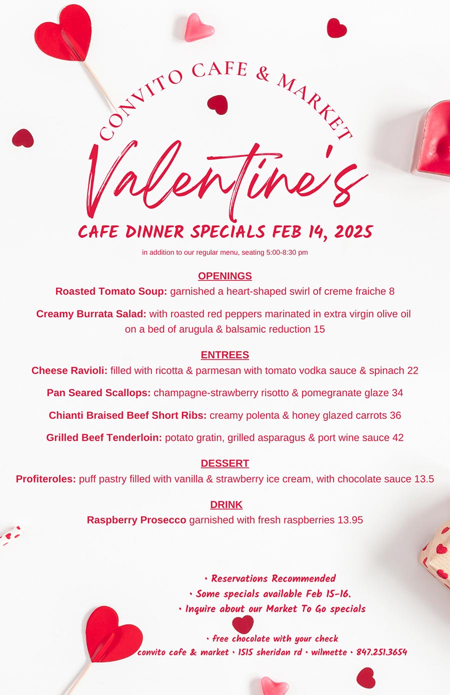 Valentines Convito Cafe Dinner Specials